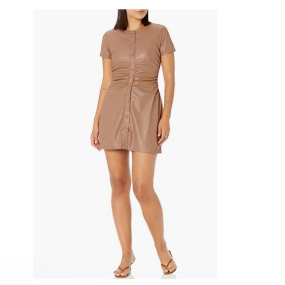 NWT  n:Philanthropy tan faux leather side ruched button down mini dress